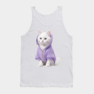 White British Short hair Cat wearing purple t-shirt Tank Top